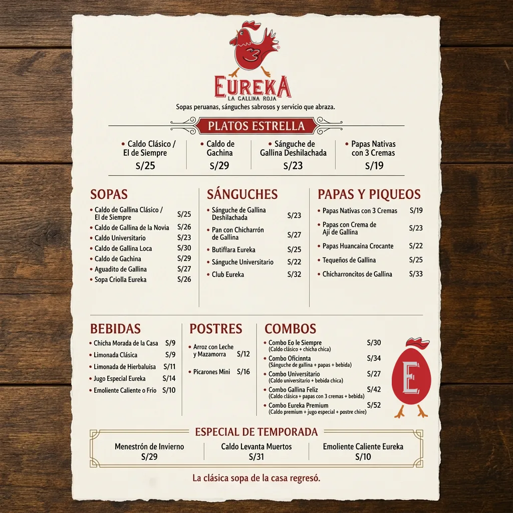 La carta vintage de Eureka sobre la mesa de madera